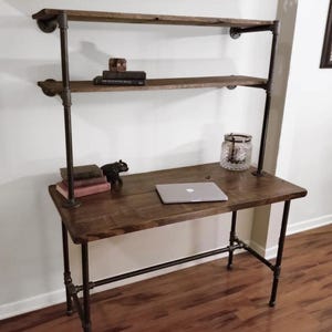 Steel and Wood Desk - Office Iron Pipe Desk with 2 Wall Shelves - Multiple Shelf - Free Shipping