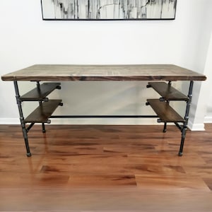 Steel and Wood Desk - Office Iron Pipe Desk with 4 Desk Shelves  - Multiple Shelf