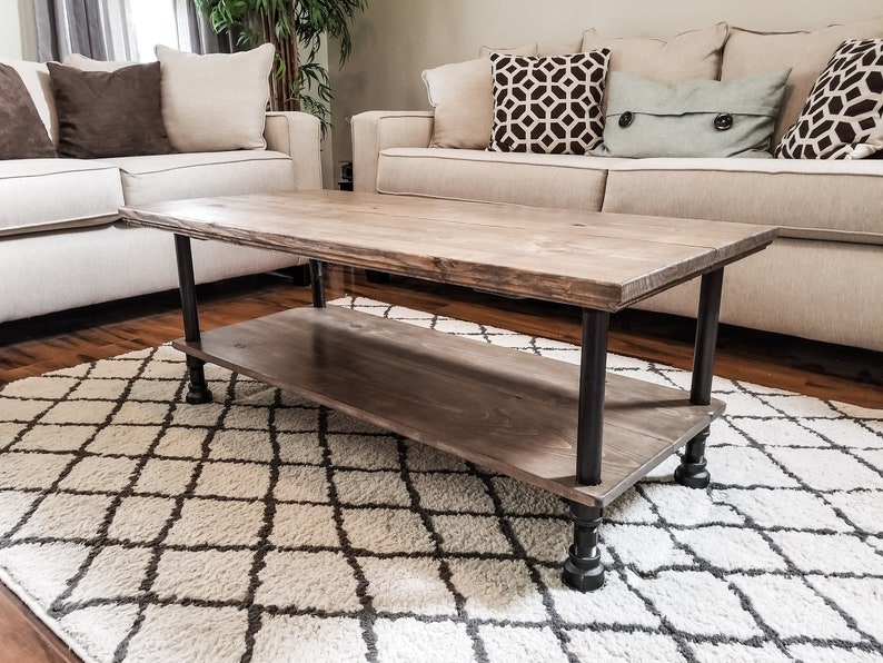 Steel and Wood Custom Edge Coffee Table with Shelf  Large image 1