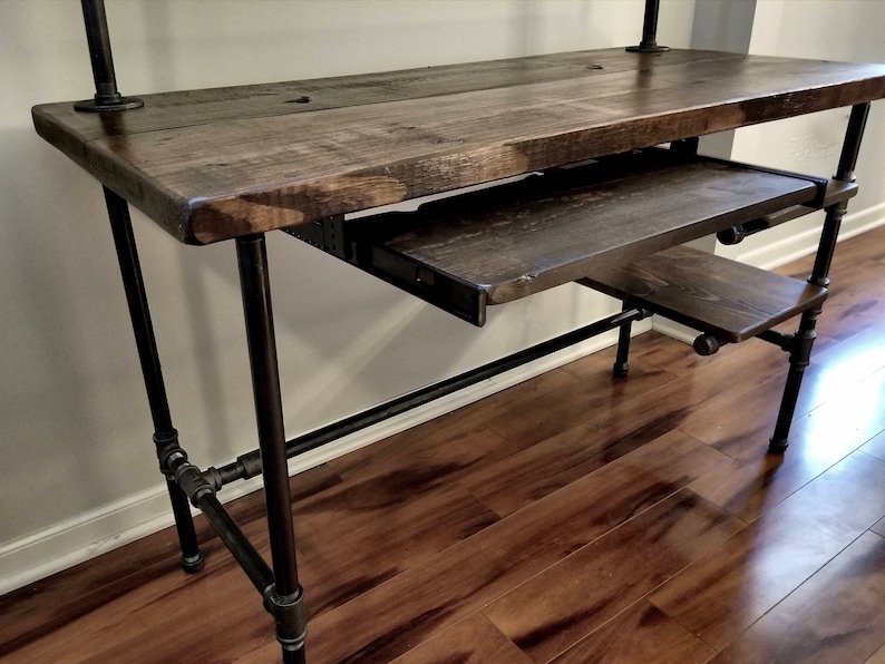 Steel and Wood Desk Office Iron Pipe Desk with Keyboard Tray | Etsy