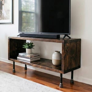 Wood Media Table: Rustic Vinyl Record Storage - Easy Assembly