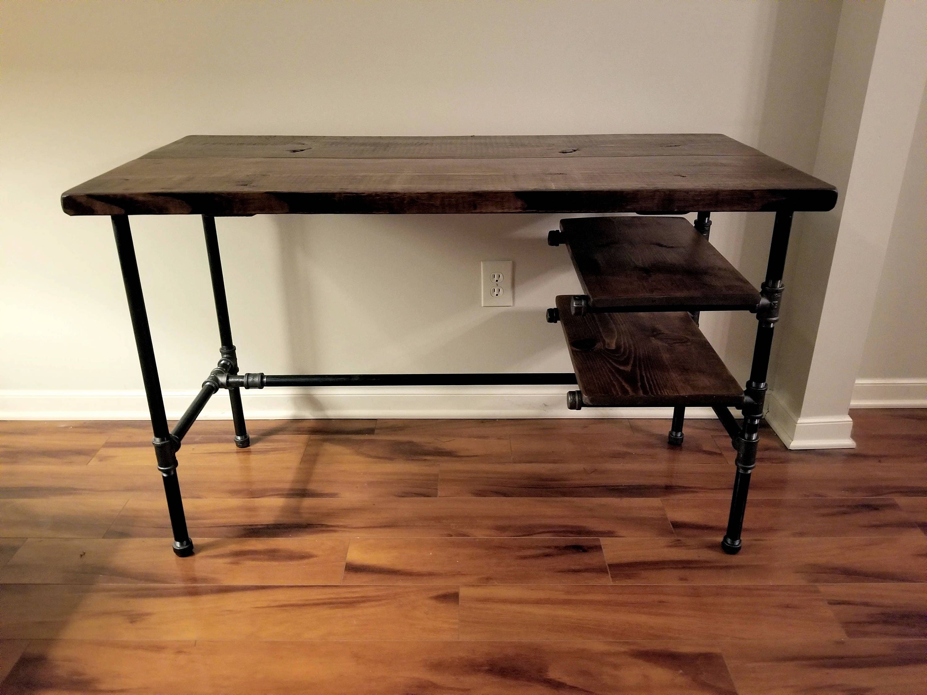 Steel and Wood Desk Office Iron Pipe Desk With 2 Shelves Free