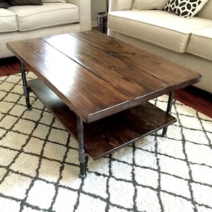 Steel and Pine Wood Coffee Table with Shelf Style 2 image 1