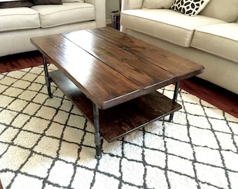 Steel and Pine Wood Coffee Table with Shelf Style 2