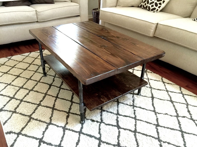 Steel and Pine Wood Coffee Table with Shelf Style 2 image 1
