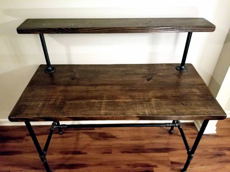 Steel and Wood Desk Office Iron Pipe Desk With Monitor Shelf Etsy
