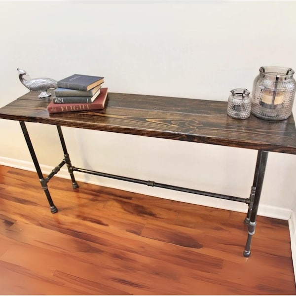 Steel and Pine Wood Long Console / Bar Table