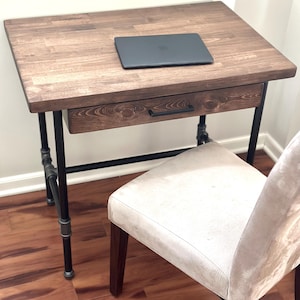 Hardwood Desk with Steel Legs & Pencil Drawer