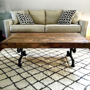 Steel and Pine Wood Weathered Coffee Table - Farmhouse Table - Solid Wood Furniture