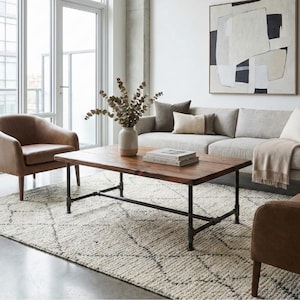 Steel and Pine Wood Coffee Table