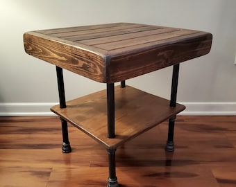 Steel and Wood Side Table - Weathered Design - Easy Assembly - No Tools Required