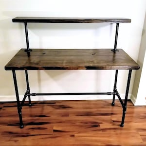 Steel and Wood Desk - Office Iron Pipe Desk with Monitor Shelf - Free Shipping