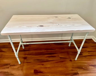 Steel and Wood Desk - Multiple Steel and Wood Color Options - White Washed with Sea Foam Green - Free Shipping