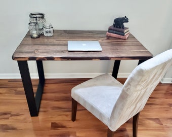 Steel and Wood Desk - Square Leg Style - Rustic Kitchen Table - Home Office - Industrial Style