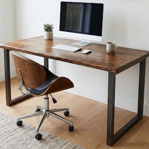 Steel and Wood Desk - Square Leg Style - Kitchen Table - Home Office - Industrial Style