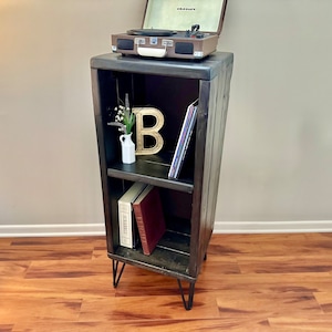 Steel and Pine Wood Media Shelving - Record Table  - Turntable Stand - Bookcase