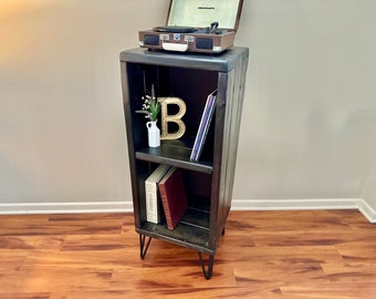 Steel and Pine Wood Media Shelving - Record Table  - Turntable Stand - Bookcase