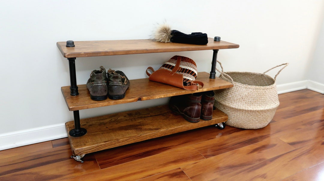 Steel and Wood Shelving Unit Shoe Shelf Hallway Shelves Steampunk Shoe