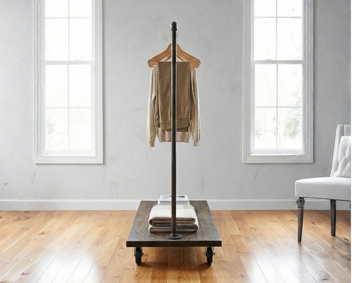 Steel and Pine Clothing Rack With Industrial Casters - Etsy