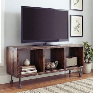 Handmade Wood Media Table – Rustic Vinyl Record Storage