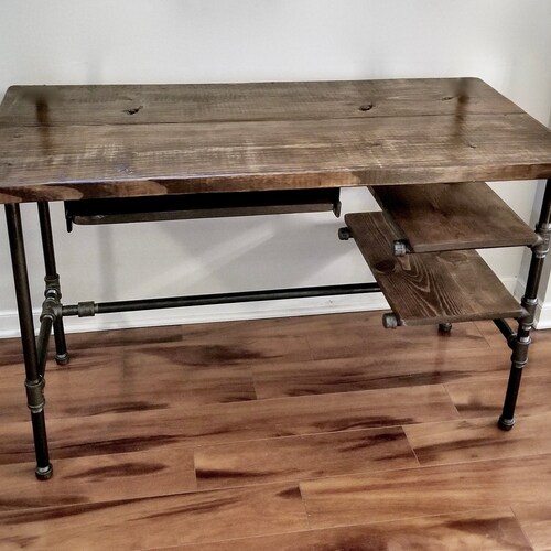 Steel and Wood Desk Office Iron Pipe Desk With 2 Shelves and Etsy