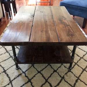 Steel and Pine Wood Coffee Table with Shelf Style 2 image 4