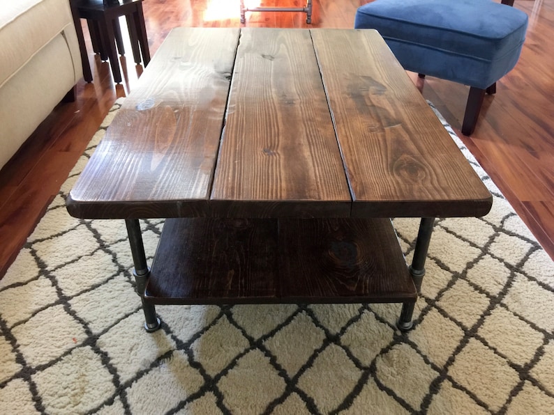 Steel and Pine Wood Coffee Table with Shelf Style 2 image 4