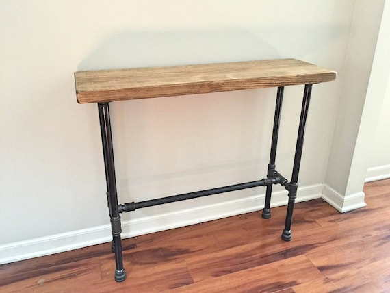 Steel and Pine Wood Console Table Entry Way Table Real Solid Wood