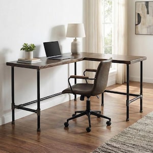 L Shape Corner Desk -- Steel and Wood Desk Setup -- Custom Sizes Available