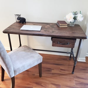 Steel and Wood Desk - Office Iron Pipe Desk with Drawer - Free Shipping