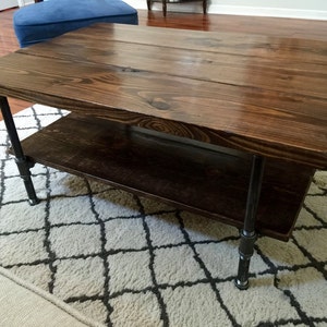 Steel and Pine Wood Coffee Table with Shelf Style 2 image 2