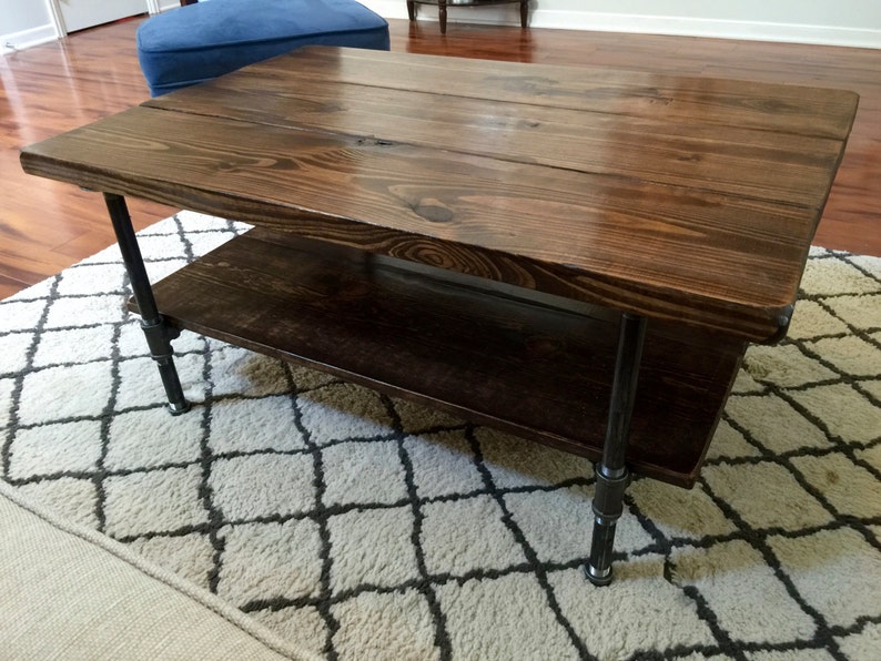 Steel and Pine Wood Coffee Table with Shelf Style 2 image 2