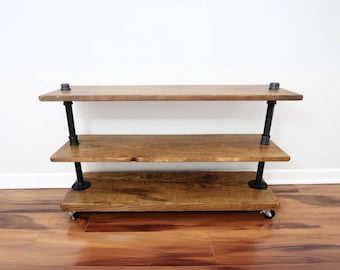 Steel Pipe & Wood Shelving Unit – Hallway Shoe Rack, Optional Casters