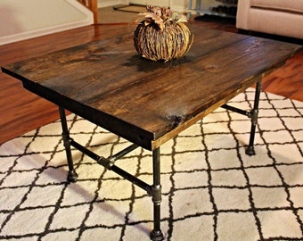 Steel and Pine Wood Coffee Table