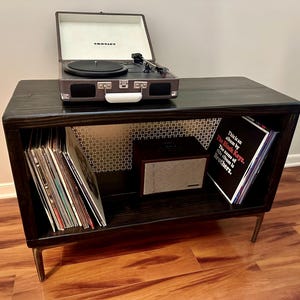 Steel and Pine Wood Media Table - Record Table Storage - Turntable Stand - Vinyl Storage