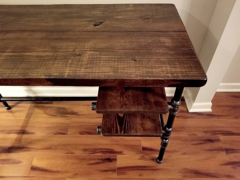 Free Shipping Office Iron Pipe Desk with 2 Shelves Steel and Wood Desk