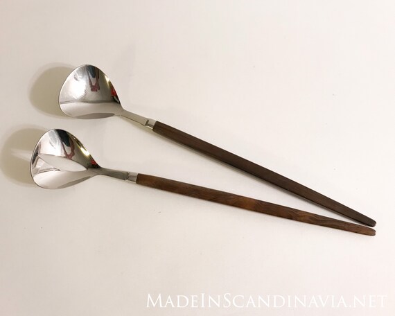 Mid century teak salad serving set - long