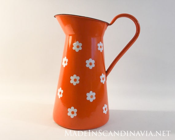 Vintage orange enamel jug