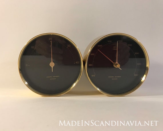 Georg Jensen KOPPEL Barometer and Thermometer brass/black 10 cm