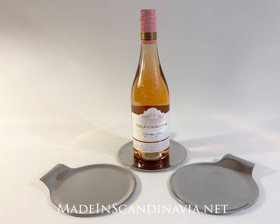 Georg Jensen Stainless Steel Wine Coasters Set of 3 large bottle coasters , Danish Design for wine lovers