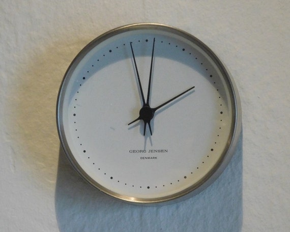 Georg Jensen Koppel clock stainless steel/white 10 cm | Designed by Henning Koppel | Danish Design | Minimalist