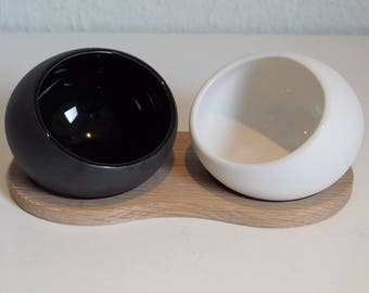 Rosendahl Salt and Pepper cellar with wooden tray / holder | Danish Design | Comtemporary | Minimalist
