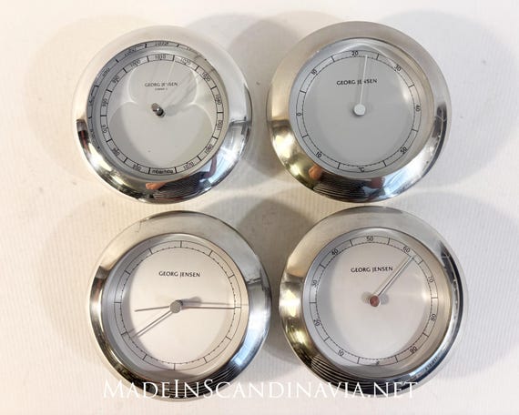 Georg Jensen VENUS Clock, Thermometer, Hygrometer and Barometer | silver/white | Danish Design Weather station | Contemporary