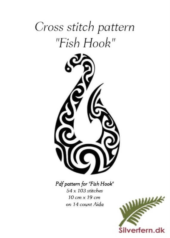 Simple yet elegant cross stich pattern of a beautiful Maori style fish hook