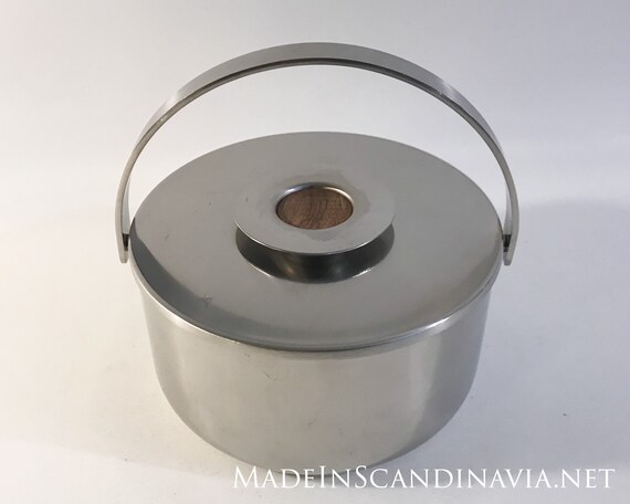Vintage Ice Bucket in stainless steel and teak