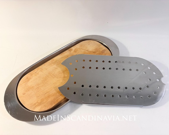 Stelton Arne Jacobsen Fish Platter with wooden board - small  | Danish Design | Contemporary | Mid Century Modern | Vintage