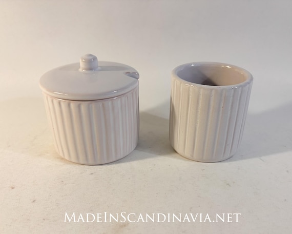 L. Hjorth Fluted White Ceramic Jars, 1940s, Set of 2, sugar and mustard or jam, vintage items, retro, rare find Hjorth Keramik Bornholm