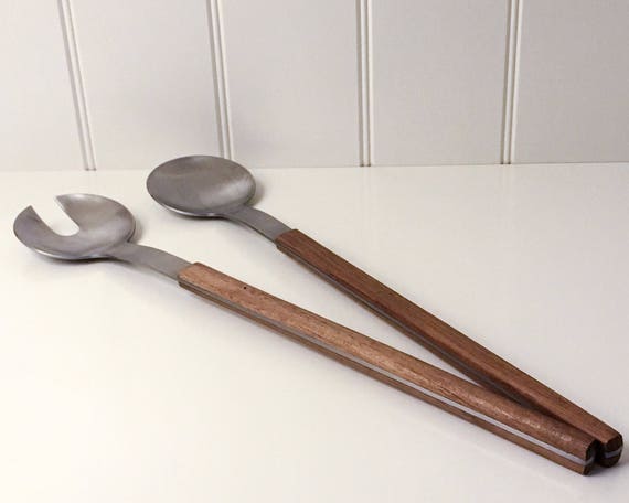 Trip Trap Salad Servers - teak and steel | Nordic Salad Set | Designed by VE2 | Danish Design | Contemporary