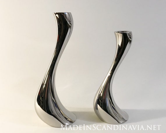 Georg Jensen Cobra candle holders - set of two - 20 cm and 24 cm