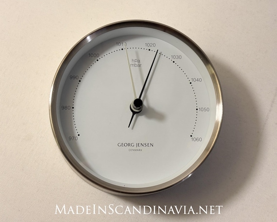 Georg Jensen KOPPEL barometer stainless steel/white 10 cm | Designed by Henning Koppel | Danish Design | Minimalist